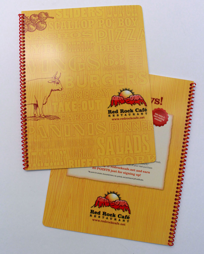 Red Rock Restaurant and Cafe Menu cover and back cover