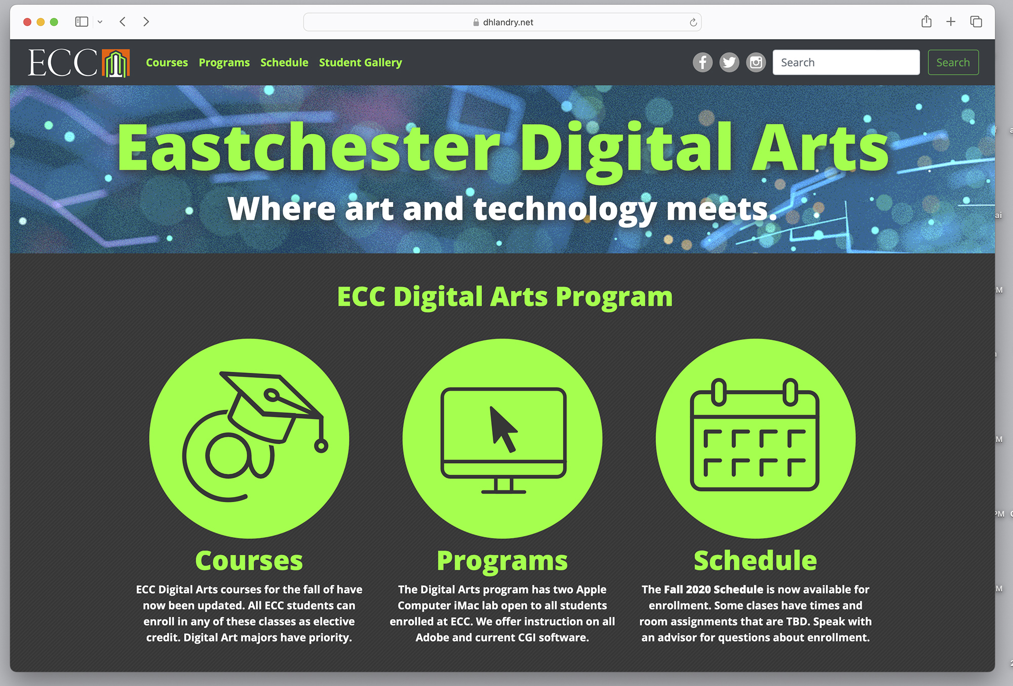Eastchester Digital Arts Web Site Splash Page
